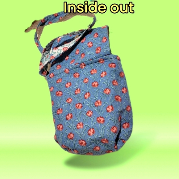 Upcycled Shades of Blue Jean patchwork pattern with one snap flap closure - Picture 4 of 5